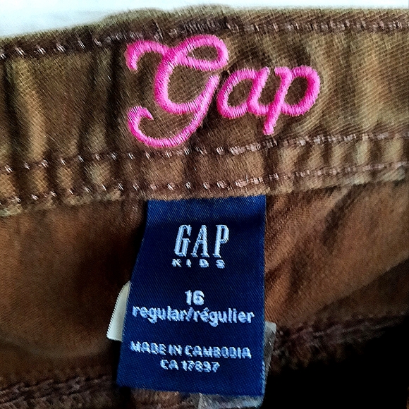 GAP KIDS sz 16 Reg Brown Crop Jeans Cuffed - Picture 3 of 3